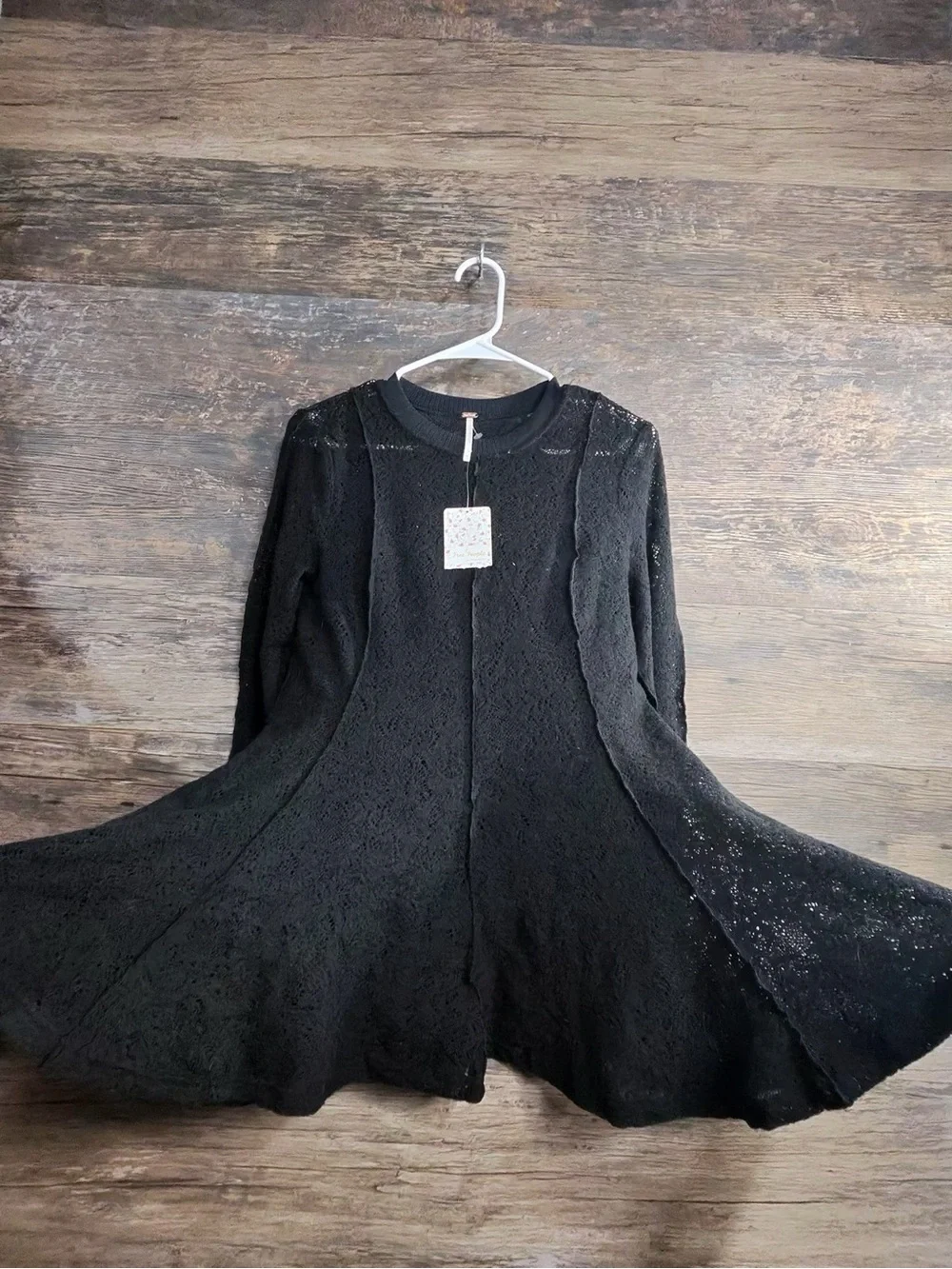 Free People Black Lace Panel Long Sleeve Blouse